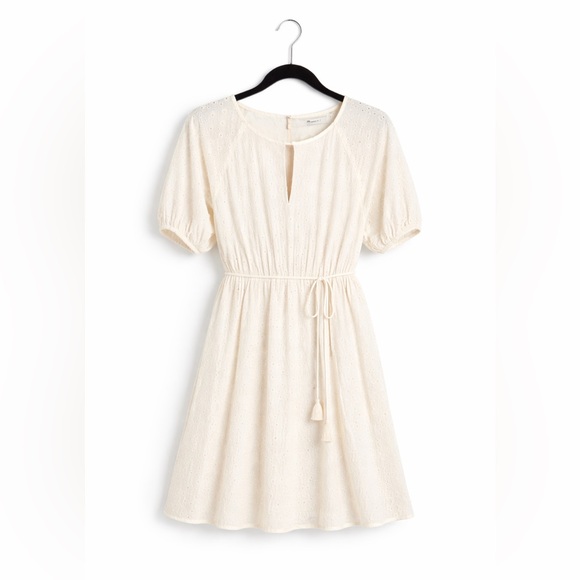 Madewell Dresses & Skirts - Madewell ivory Eyelet Tassel-Tie Mini Dress sz 10 cream dress